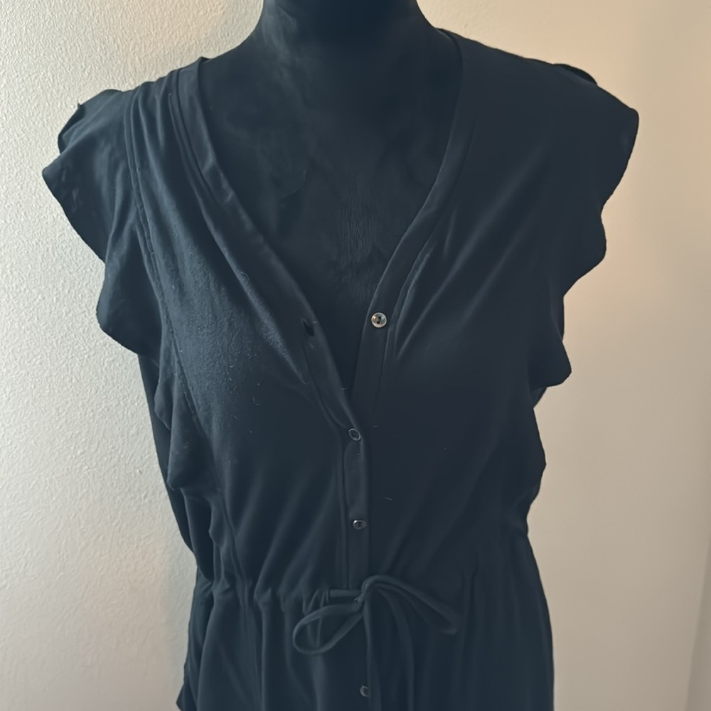 Grey State Black buttoned Down ruffle detail sleeveless waist ties‎ midi dress 2